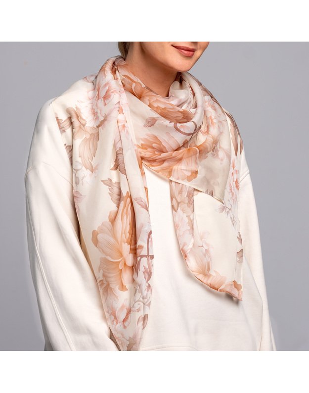 Didelė šilkinė skara  NUDE GĖLĖS 2