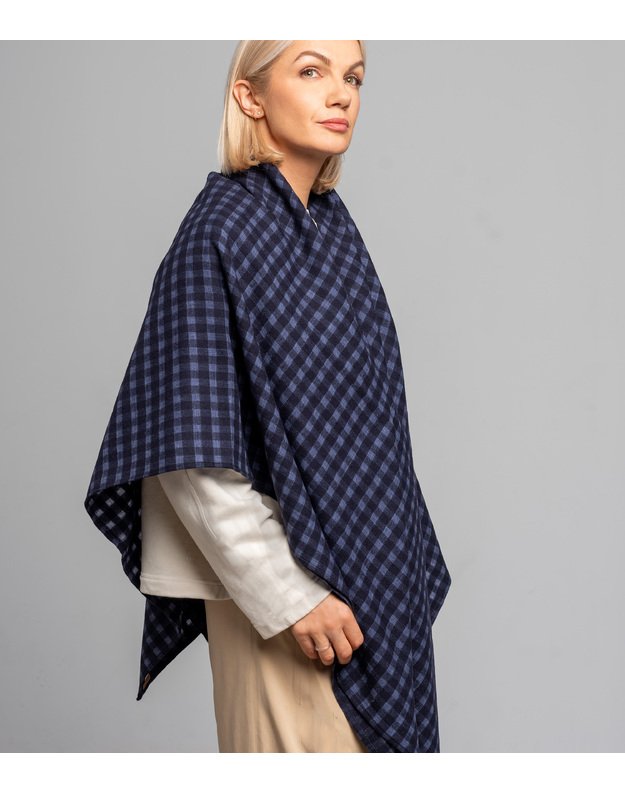 Didelė vilnonė mėlyna languota skara 2