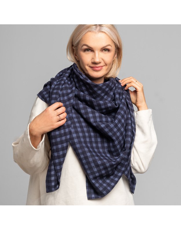 Didelė vilnonė mėlyna languota skara 3