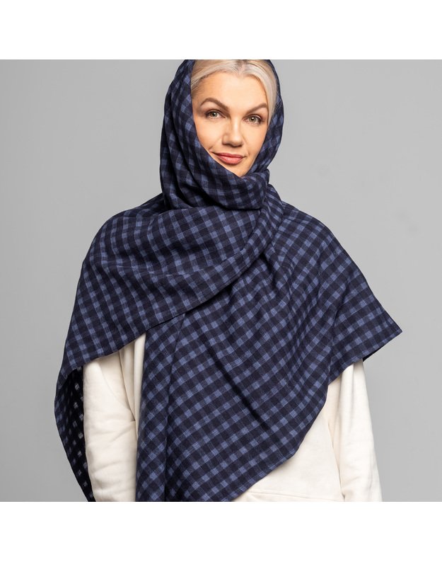 Didelė vilnonė mėlyna languota skara 4