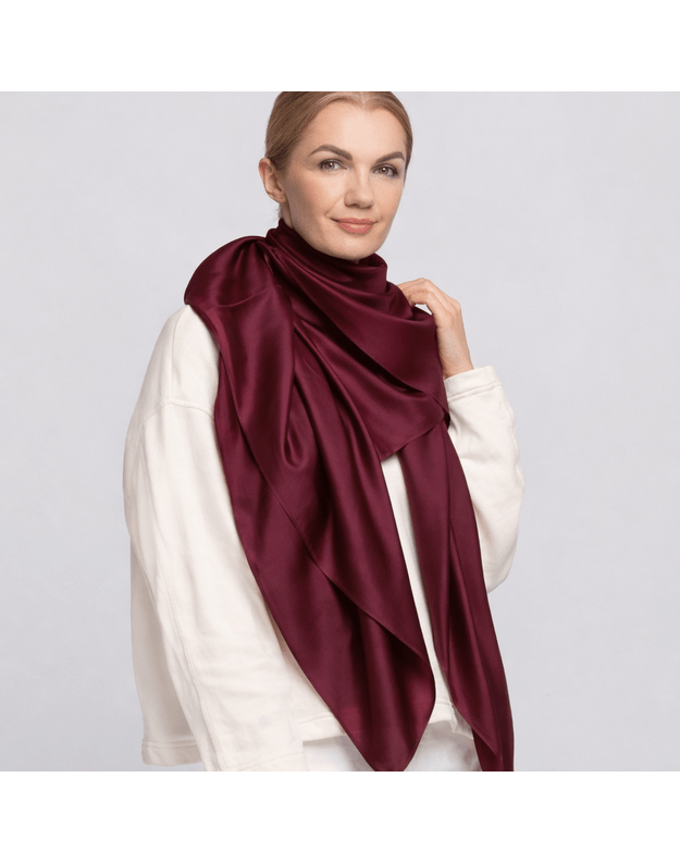 Prabangi didelė šilkinė bordo spalvos skara 1
