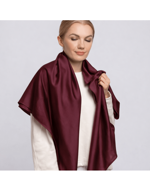 Prabangi didelė šilkinė bordo spalvos skara 2