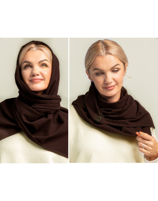 Šokolado spalvos vilnonis užsegamas šalikas 