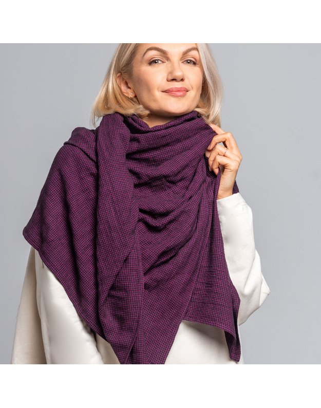 Didelė vilnonė ciklameno ir mėlynos spalvos skara 3