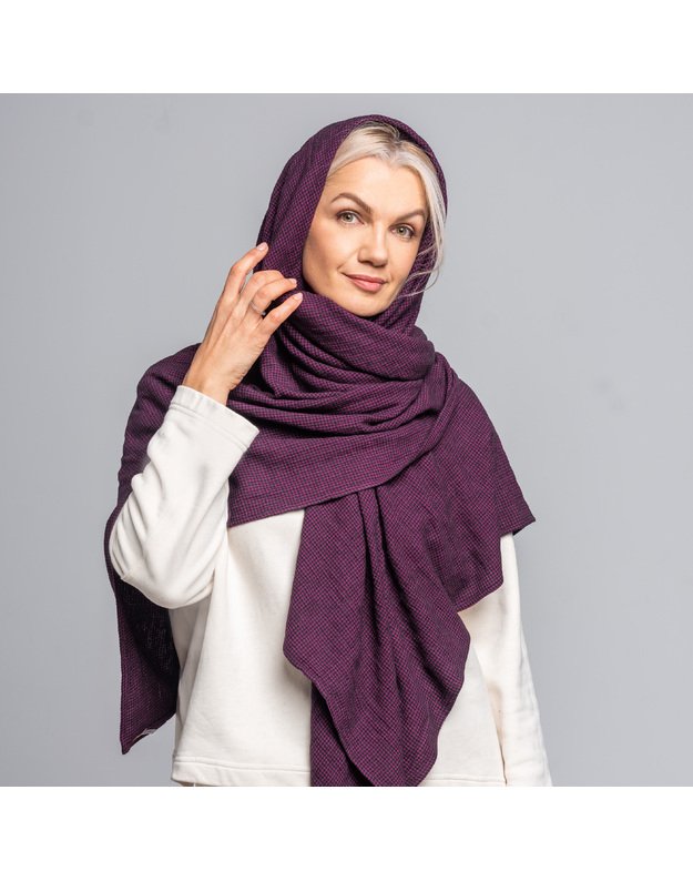 Didelė vilnonė ciklameno ir mėlynos spalvos skara