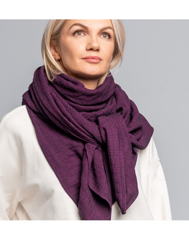 Didelė vilnonė ciklameno ir mėlynos spalvos skara 1