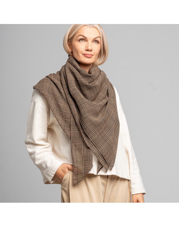 Didelė languota vilnonė skara SMĖLIS