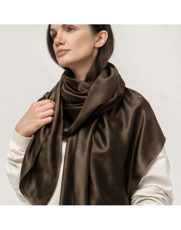 Prabangi didelė šilkinė samanų spalvos skara 2