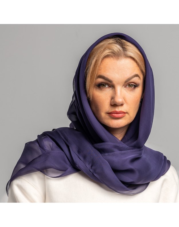 Didelė šilkinė plona tamsiai mėlyna skara  4