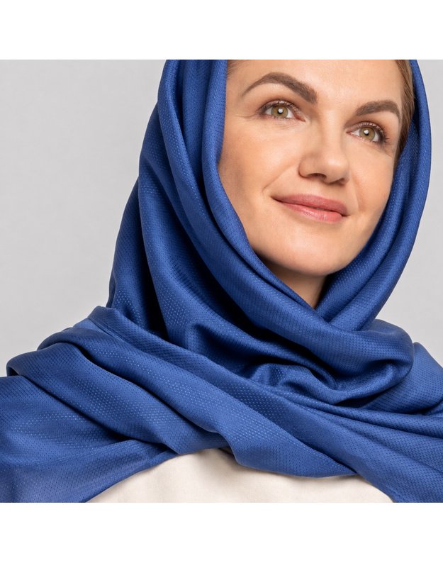 Didelė mėlyna šilko ir medvilnės skara 