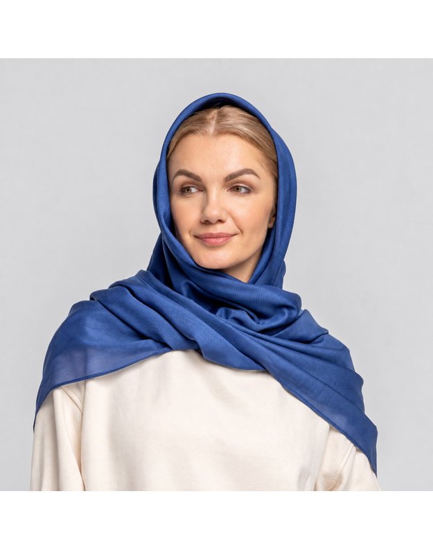 Didelė mėlyna šilko ir medvilnės skara 
