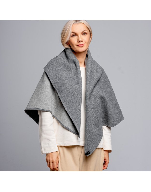 Dvipusis švelnus vilnonis pilkas užsegamas šalikas  1