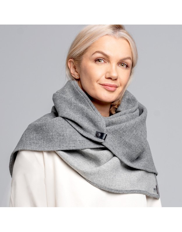 Dvipusis švelnus vilnonis pilkas užsegamas šalikas 