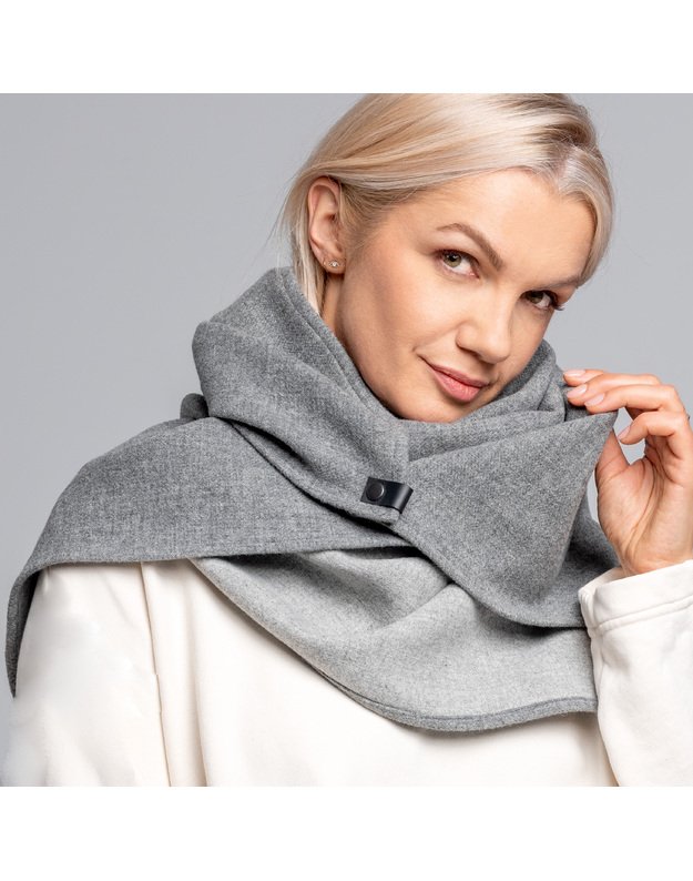 Dvipusis švelnus vilnonis pilkas užsegamas šalikas  3