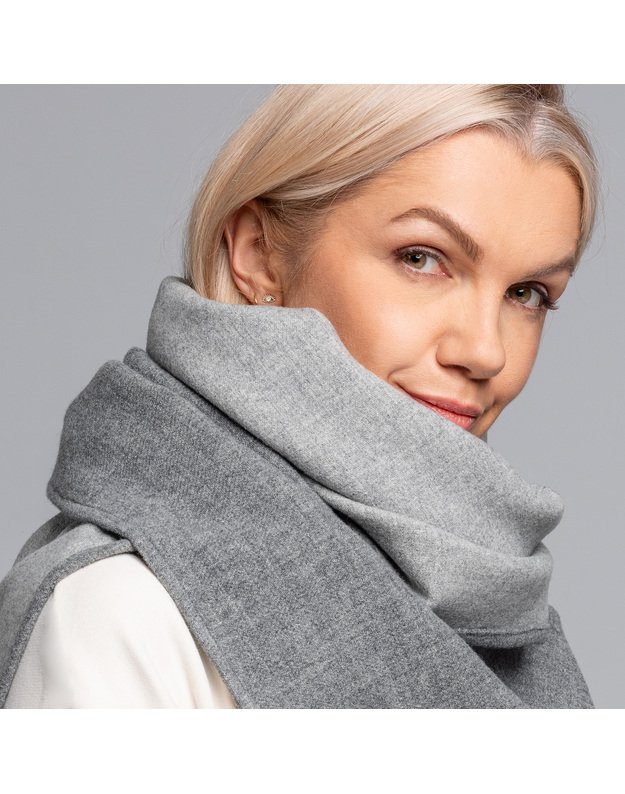 Dvipusis švelnus vilnonis pilkas užsegamas šalikas  4