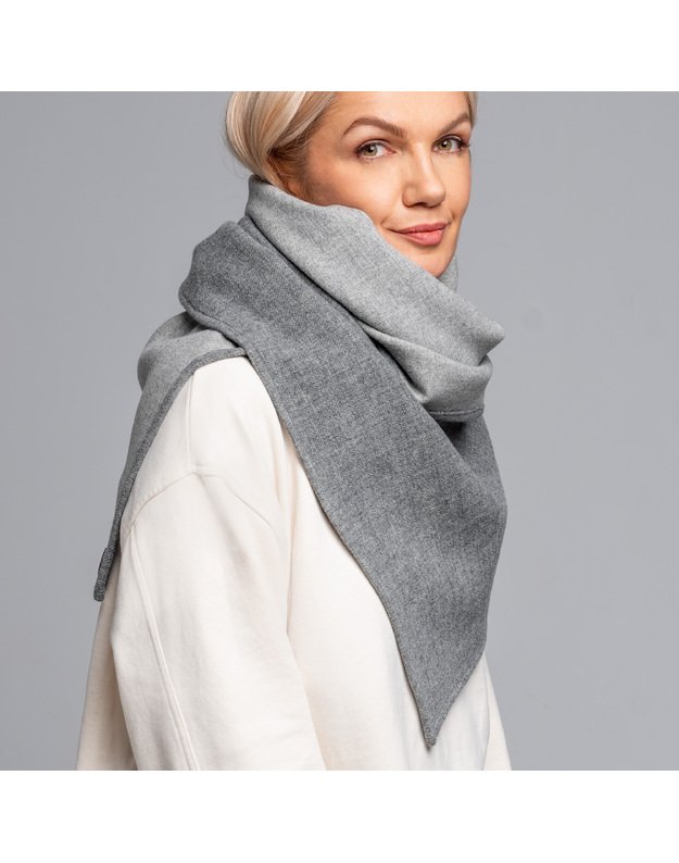 Dvipusis švelnus vilnonis pilkas užsegamas šalikas  5
