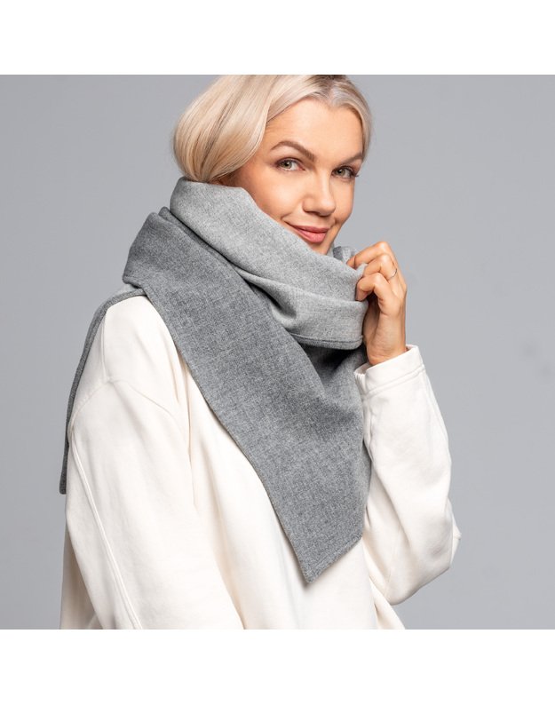 Dvipusis švelnus vilnonis pilkas užsegamas šalikas  6