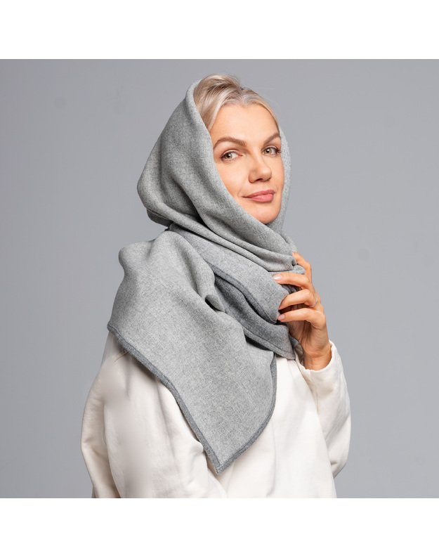 Dvipusis švelnus vilnonis pilkas užsegamas šalikas  2