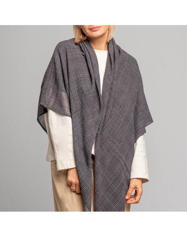 Didelė languota vilnonė skara PILKA 1