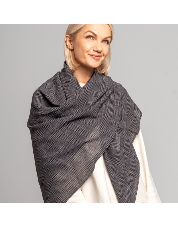 Didelė languota vilnonė skara PILKA 2