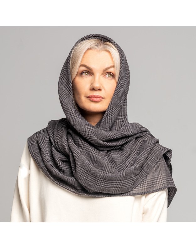 Didelė languota vilnonė skara PILKA