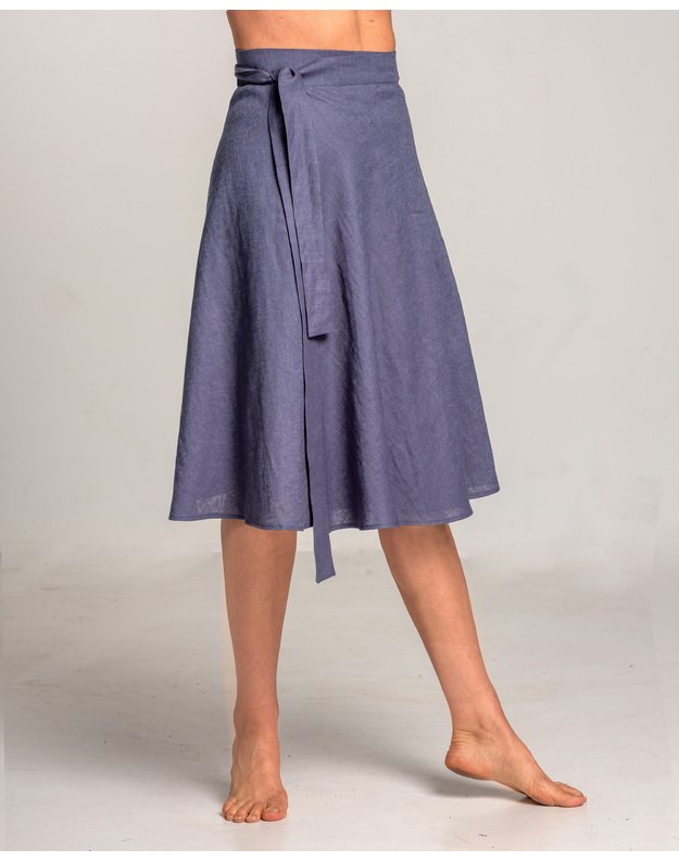 Lininis surišamas universalaus dydžio  melsvas sijonas 