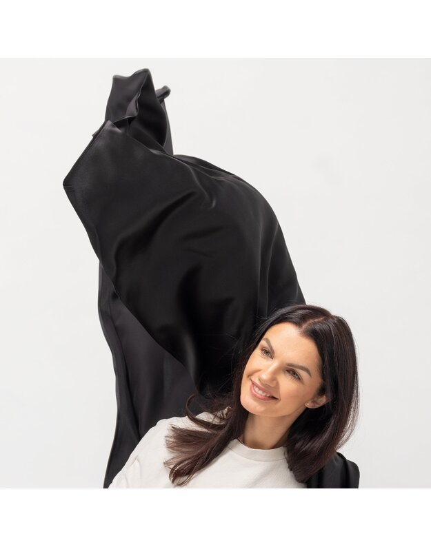 Didelė prabangi juoda atlasinė šilkinė skara  4