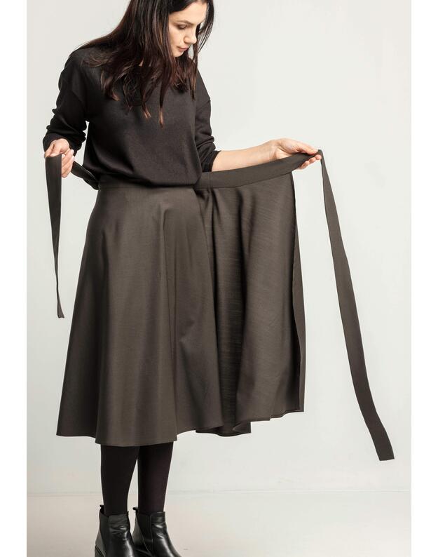 Chaki universalaus dydžio susiaučiamas vilnos sijonas 