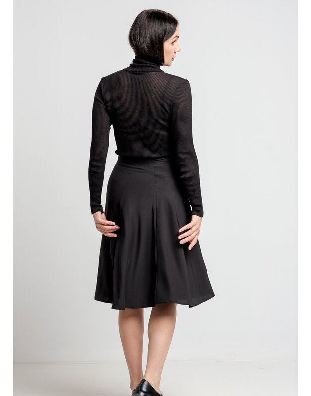 Šilkinis matinis universalaus dydžio surišamas juodas sijonas aukštu liemeniu 5