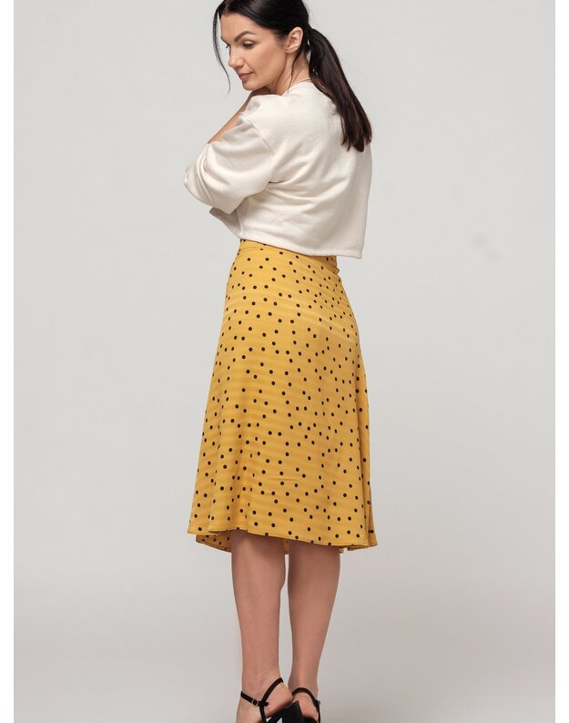 Universalaus dydžio taškuotas geltonas sijonas 